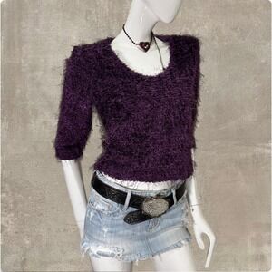 Y2K Extreme Purple Textured Fuzzy Shaggy Knit Top –‎ Indie Artsy M/L